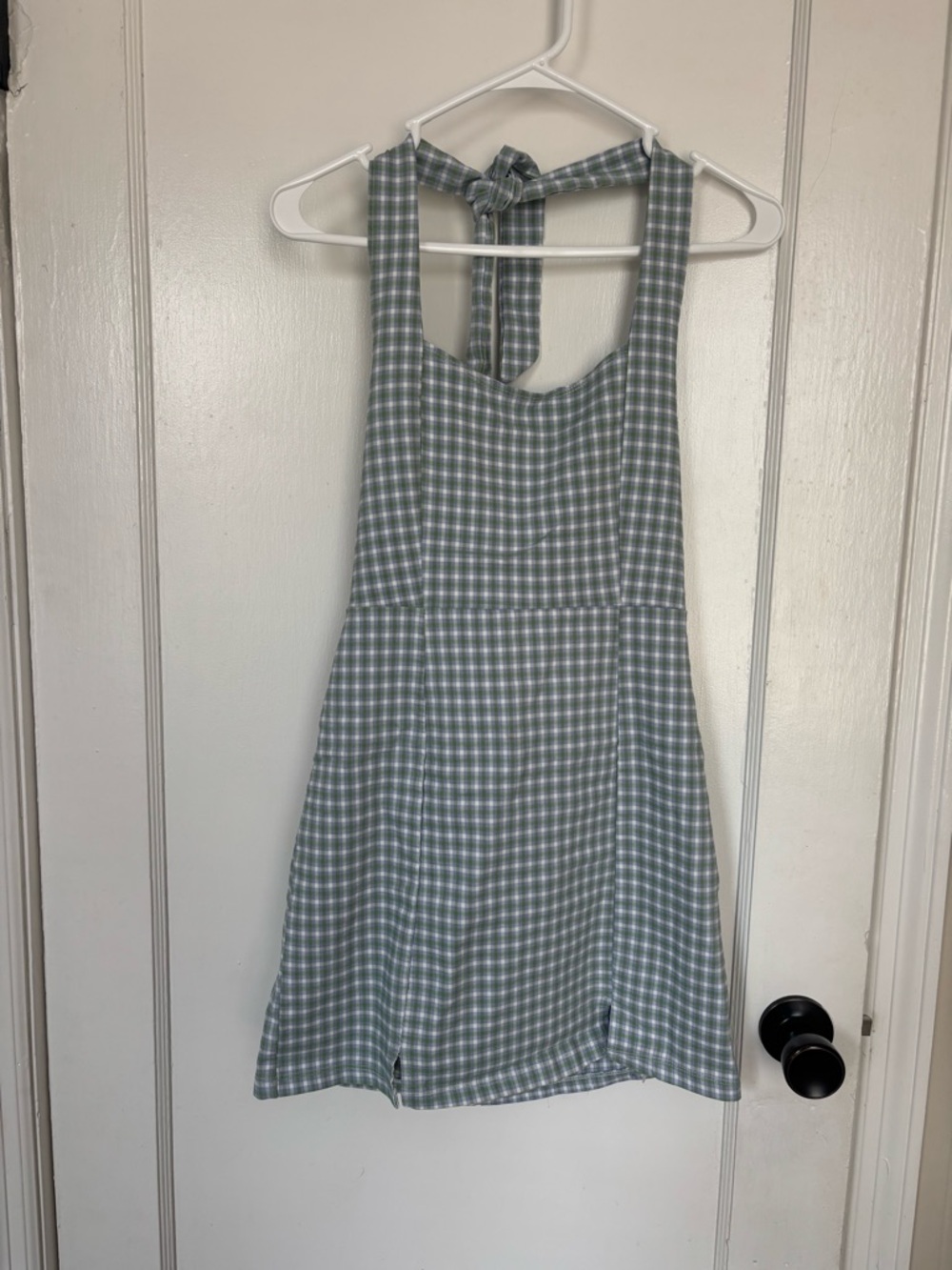 Gingham Tie-Back Mini Dress in Sage Green